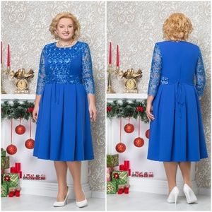 BLUE COCKTAIL EVENING WOMEN DRESS PLUS SIZE